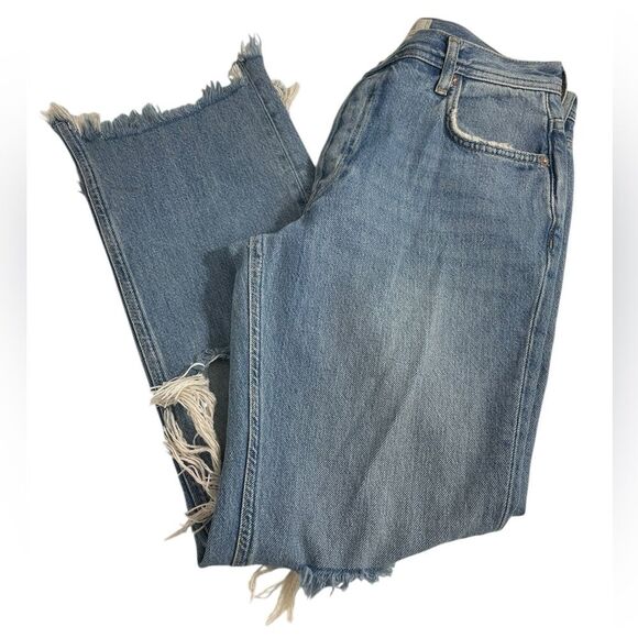 We the Free People Maggie Straight Leg Distressed Denim Women’s Sz 27 Blue Jeans - Picture 3 of 11
